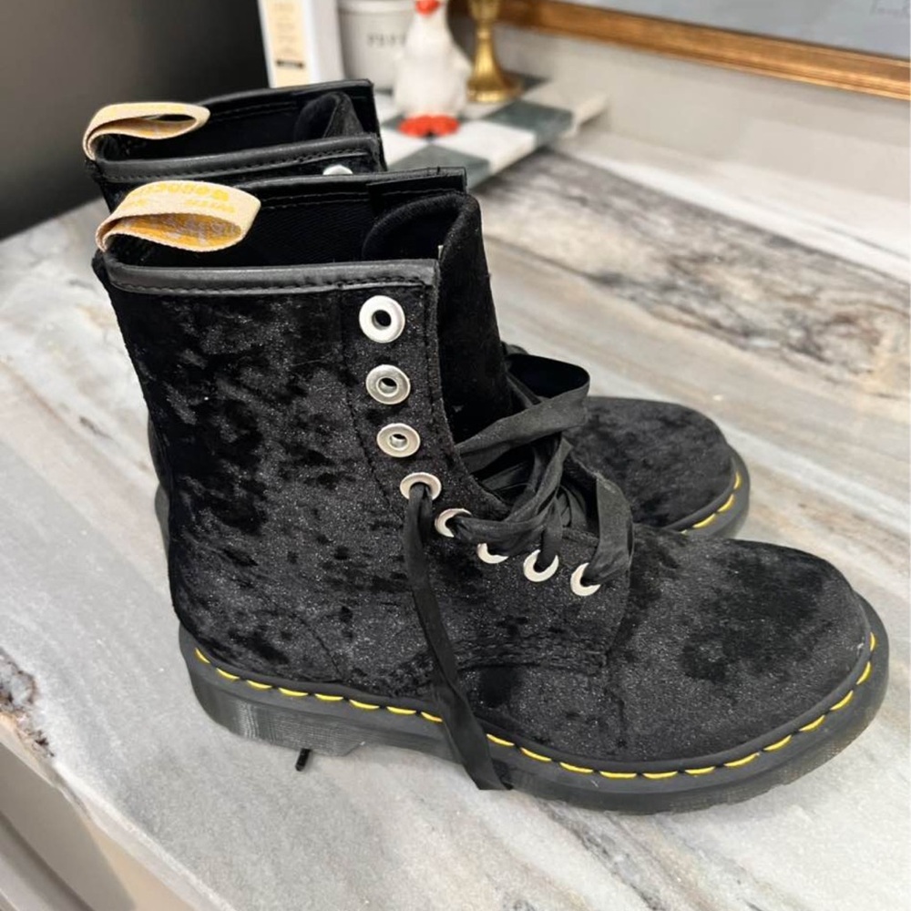 Dr. Martens Black Velvet Combat Boots